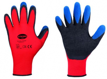 STRONGHAND® Handschuh "TIP GRIP" Feinstrick mit Schrumpf-Latex rot-schwarz-blau
